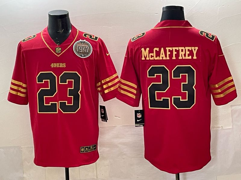 Men 2025 Nike San Francisco 49ers #23 Mcaffrey Red gold 5th generation Limited NFL Jersey 0063
